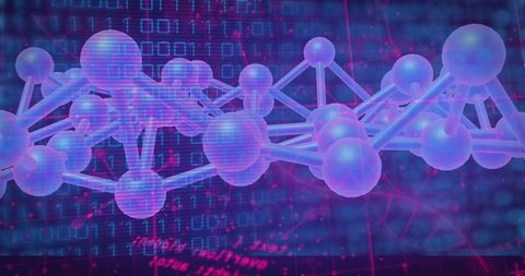 Visualizing glowing molecular network in digital space with neon holographic lattice