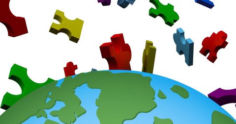 Colorful Puzzle Pieces Floating Above Globe - Download Free Stock Images Pikwizard.com