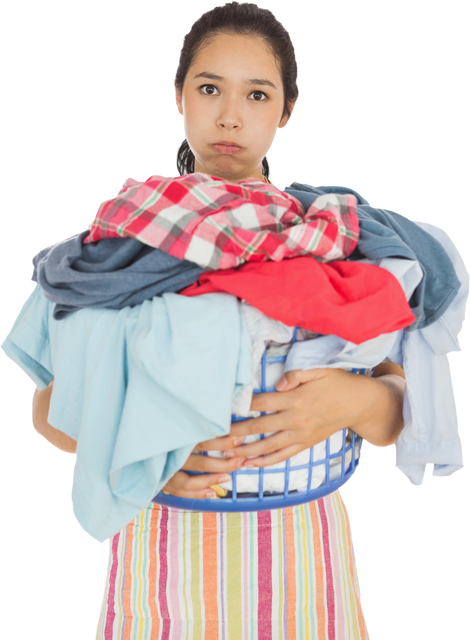 Transparent Tired Woman Holding Full Laundry Basket Overfilled with Clothes - Download Free Stock Videos Pikwizard.com