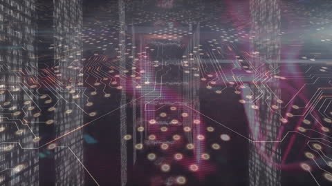 Animated Data Processing with DNA Overlay and Circuit Board