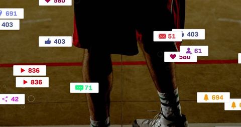 Athlete on court with social media notification overlays