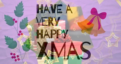 Festive christmas card design with colorful gift boxes and holiday ornaments