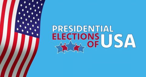 Presidential elections usa banner featuring waving american flag, stars and bold typography
