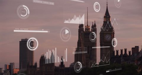 futuristic data visualization overlay on london skyline - Download Free Stock Images Pikwizard.com