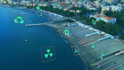 Eco-Friendly Technology Interface Over Seaside City