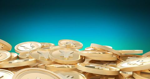 Stack of Gold Coins with Currency Symbol on Blue Background - Download Free Stock Images Pikwizard.com