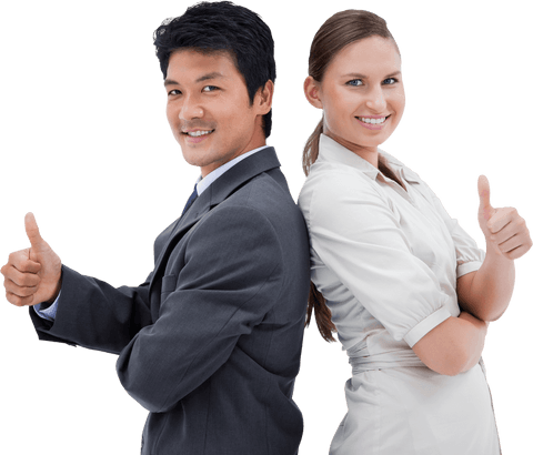 Confident Business Professionals Giving Thumbs Up on Transparent Background
