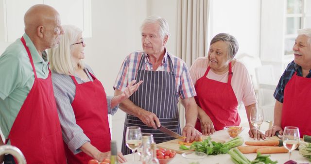 Senior Friends Socializing and Cooking in Bright Kitchen - Download Free Stock Images Pikwizard.com