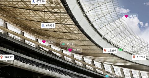 Stadium With Social Media Icons Symbolizing Global Connectivity