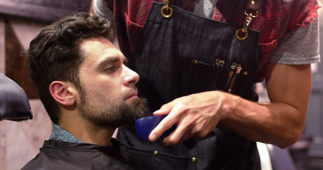 Barber Trimming Beard of Client in Barbershop - Download Free Stock Images Pikwizard.com