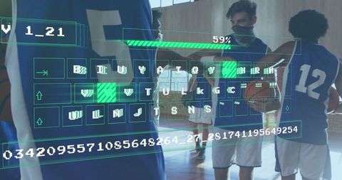 Overlay of progress bar on players meeting inside gym