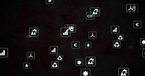 Floating Mint Icon Tiles Representing Energy Finance Sustainability Dashboard Infographic