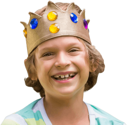 Smiling Boy Wearing Colorful Crystal Crown Transparent Background