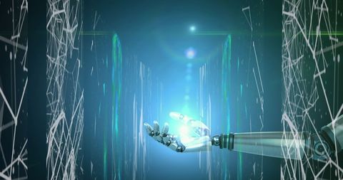 futuristic robot hand interacts with glowing digital sphere - Download Free Stock Images Pikwizard.com