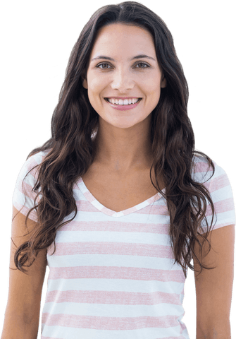 Smiling caucasian woman with long hair on transparent background