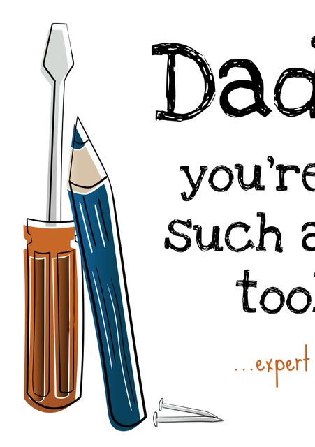 Celebrating fatherhood, this template features a screwdriver and pencil symbolizing expertise and craftsmanship. Ideal for Father's Day cards or DIY workshop promotions.