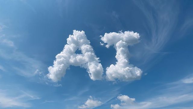 Forming ai cloud letters in bright blue sky with cirrus streaks and cumulus typography