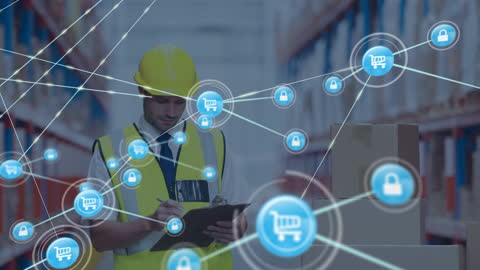 Warehouse Worker Managing Inventory with Digital Interface