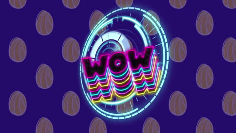 Vibrant Neon 'Wow' Text With Tech Glow on Blue Background