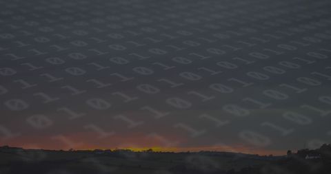 Binary Code Overlaying Abstract Hillside at Sunset - Download Free Stock Images Pikwizard.com