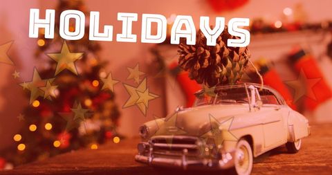 Vintage Toy Car with Pine Cone in Festive Holiday Decor - Download Free Stock Images Pikwizard.com