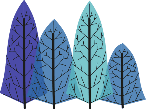 Transparent abstract blue leaf silhouettes on clear background