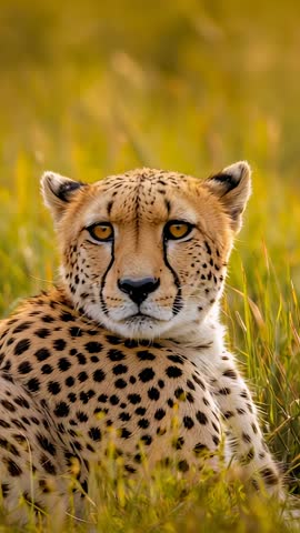Cheetah Hearing Sound Shifting Head Blinking in Tall Grass during Golden Hour Vertical Video