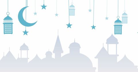 Islamic Decor Illustrations With Crescent Moon and Lanterns
