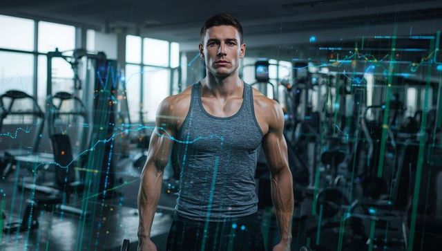 Data-driven fitness determined man in modern gym
