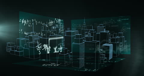 Digital City Blueprint with Animated Futuristic Design