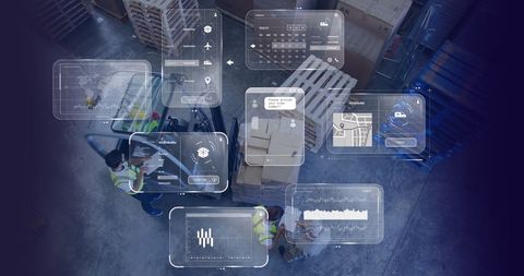 Digital Interface Over Warehouse with Data Processing Elements - Download Free Stock Images Pikwizard.com