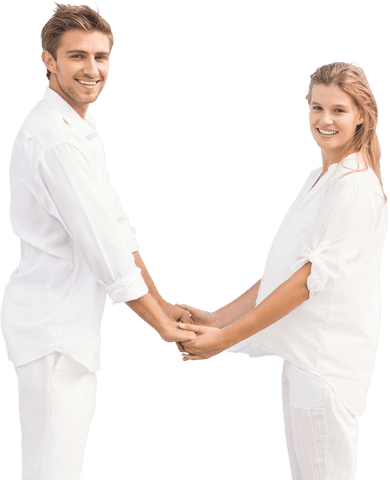 Happy Young Couple Holding Hands with Transparent Background