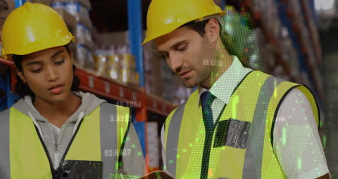 Warehouse Workers Analyzing Digital Data HUD