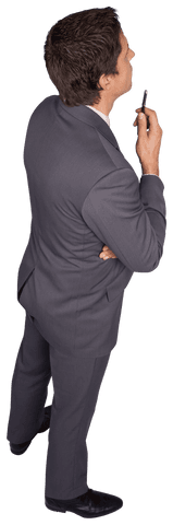 Transparent Businessman Pondering in Office Suit