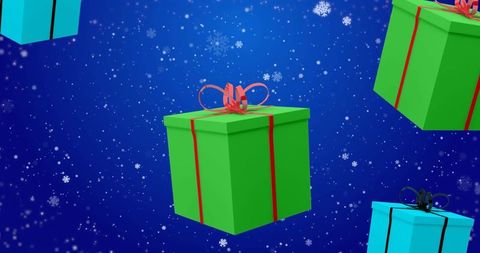 Festive Gift Boxes with Snowflakes on Blue Background