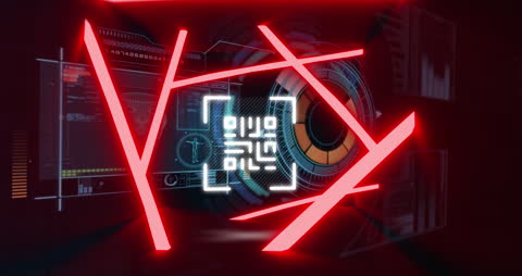 Futuristic QR Code with Neon Data Visuals