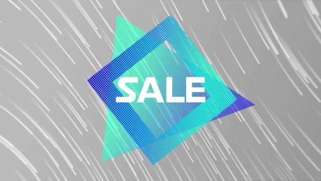 This vibrant animation featuring the word 'SALE' with geometric shapes on a dynamic, textured background is perfect for promoting shopping events, discounts, and special promotions. Ideal for online advertisements, social media campaigns, and in-store displays to catch the audience's eye and drive engagement.