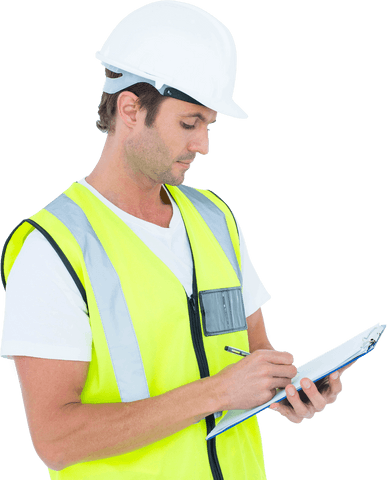 Male Construction Worker Writing on Transparent Clipboard - Download Free Stock Videos Pikwizard.com