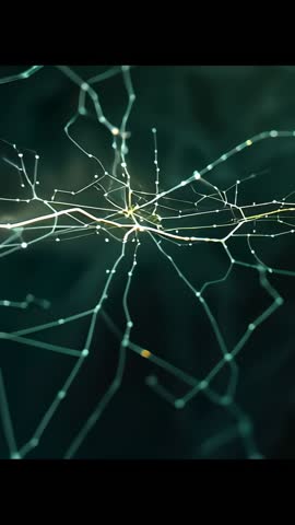 Pulsing core powering neural network with flowing luminescent filaments vertical motion