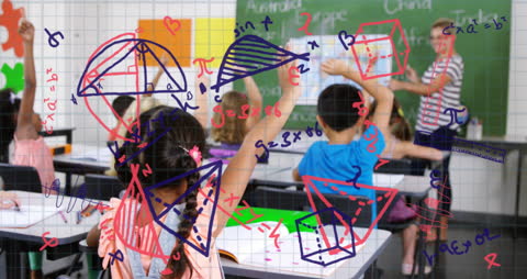 Innovative Classroom with Animated Math and Diverse Students