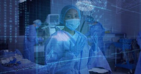 Innovative Surgery: Female Surgeon Ready in Futuristic Operating Room