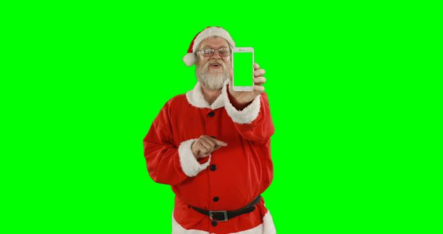 Santa Claus Presenting Smartphone on Green Screen Background - Download Free Stock Images Pikwizard.com