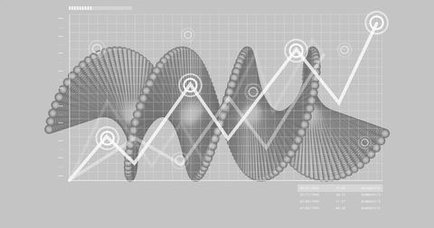 3D Waveform and Line Graph on Grey Grid Background