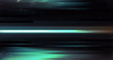 Digital light trails with glitch effect on dark background