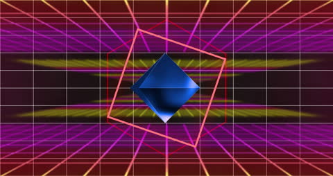 Futuristic Neon Grid with Geometric Shapes and Glowing Colors