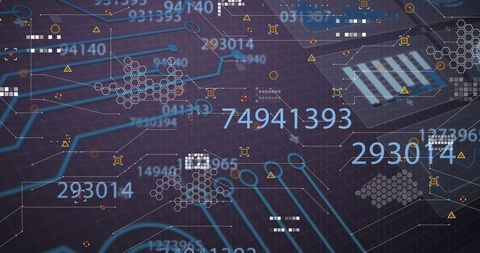 Futuristic Digital Circuit Grid with Abstract Data Overlay - Download Free Stock Images Pikwizard.com