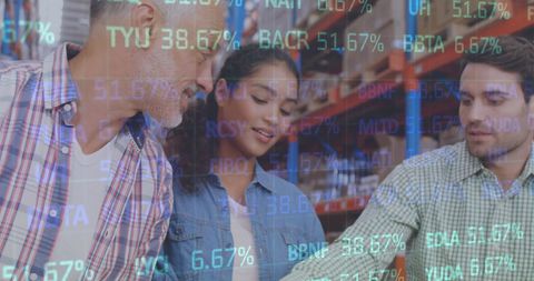 Warehouse Team Analyzing Stock Market Trends and Deliveries