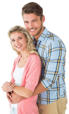 Attractive young couple embracing with transparent background