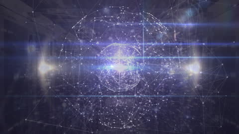 Digital Network with Rotating Globe Over Server Background