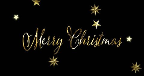 Elegant Merry Christmas Greeting in Gold Text with Stars